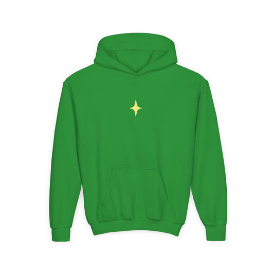 Youth Hoodie — Shiny Star Graphic Pullover (Yellow Star, Sparkle Back Design)