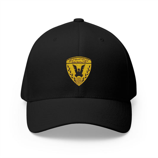 Embroidered Gold Shield Cap — Small Eagle Crest Baseball Hat
