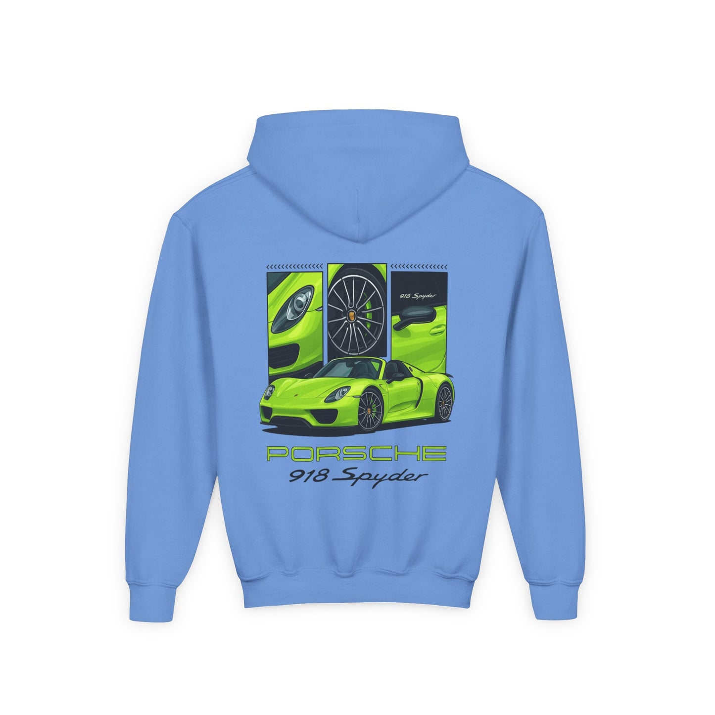 Porsche 918 Spyder Youth Hoodie — Green Sports Car Graphic Sweatshirt