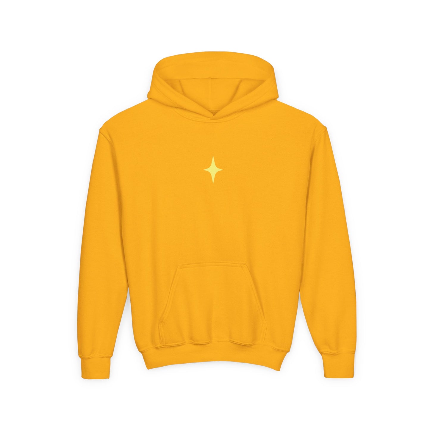 Youth Hoodie — Shiny Star Graphic Pullover (Yellow Star, Sparkle Back Design)