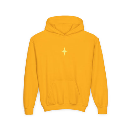 Youth Hoodie — Shiny Star Graphic Pullover (Yellow Star, Sparkle Back Design)