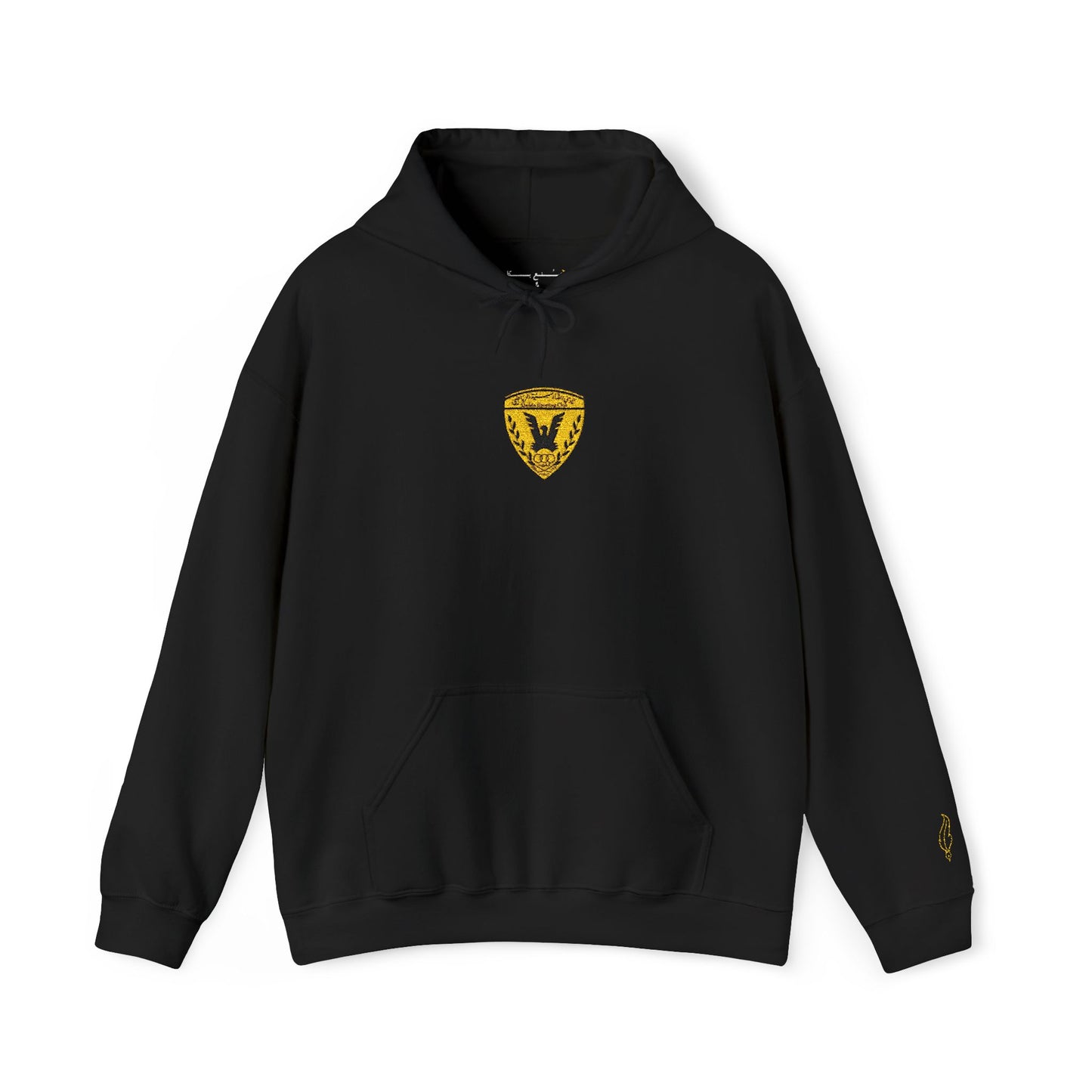 Gold Heart Crest Hoodie — Small Sparkling Heart Emblem Pullover