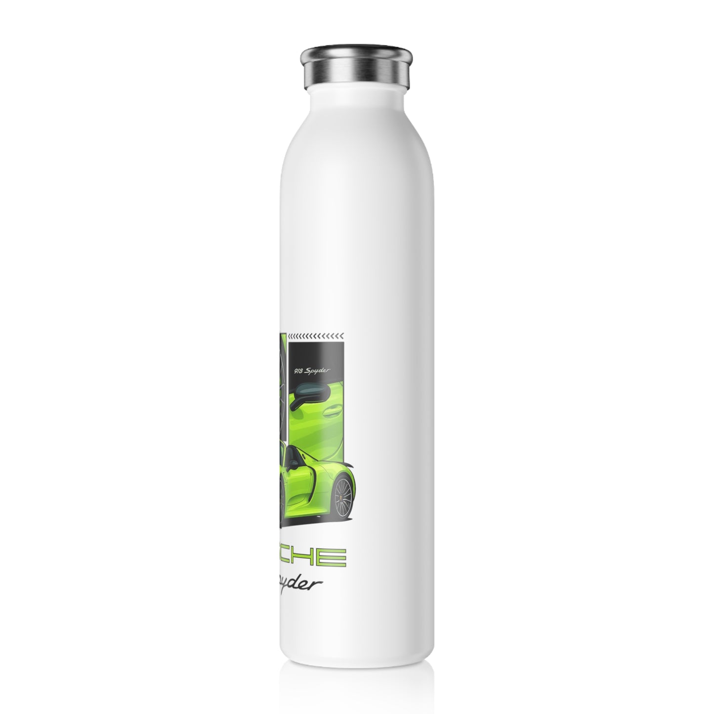 Porsche 918 Spyder Slim Water Bottle - Lime Green Sports Car Stainless Steel Bottle
