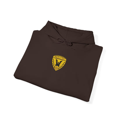 Gold Heart Crest Hoodie — Small Sparkling Heart Emblem Pullover