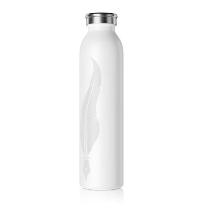 White Slim Water Bottle — Minimal Feather Design, Stainless Steel Insulated Bottle