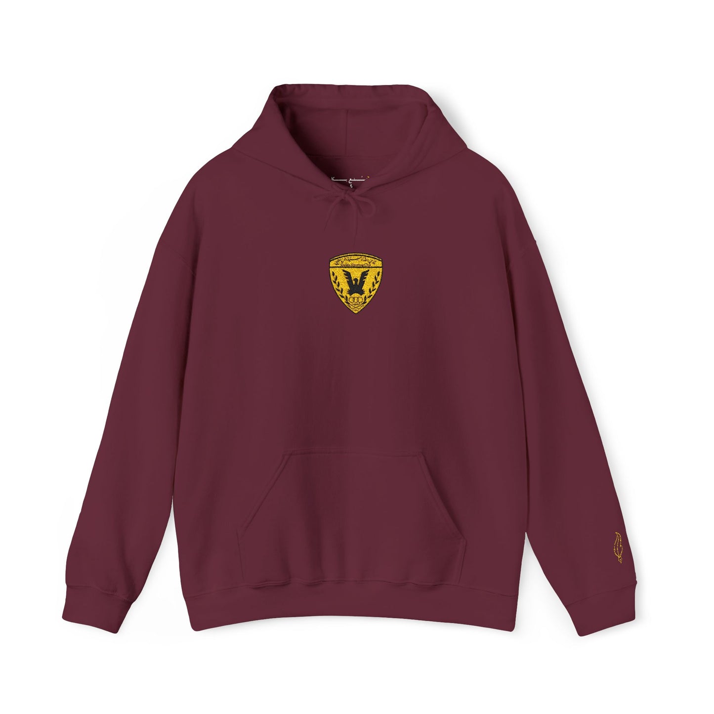 Gold Heart Crest Hoodie — Small Sparkling Heart Emblem Pullover