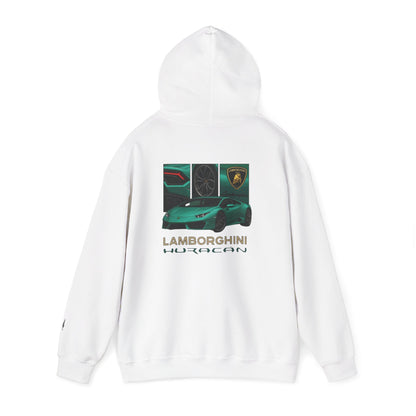 Lamborghini Huracán Graphic Hoodie — White Luxury Sports Car Pullover