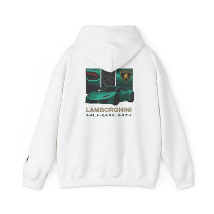 Lamborghini Huracán Graphic Hoodie — White Luxury Sports Car Pullover