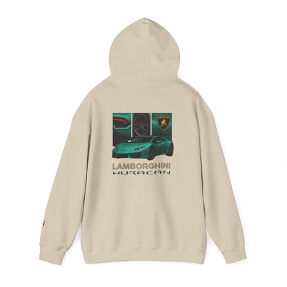 Lamborghini Huracán Graphic Hoodie — White Luxury Sports Car Pullover