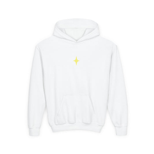 Youth Hoodie — Shiny Star Graphic Pullover (Yellow Star, Sparkle Back Design)