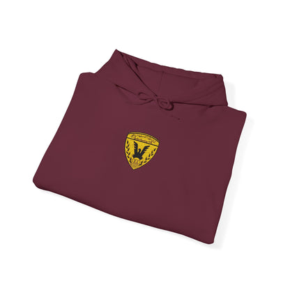Gold Heart Crest Hoodie — Small Sparkling Heart Emblem Pullover