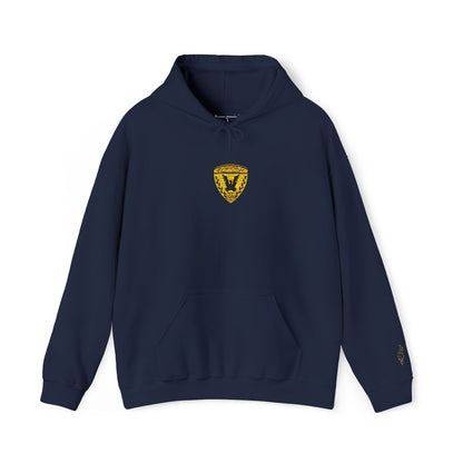 Gold Heart Crest Hoodie — Small Sparkling Heart Emblem Pullover