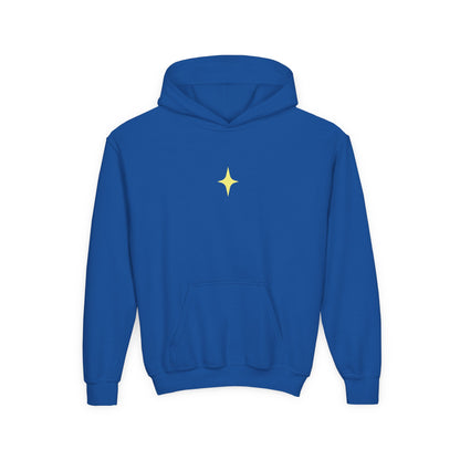 Youth Hoodie — Shiny Star Graphic Pullover (Yellow Star, Sparkle Back Design)