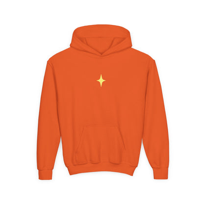 Youth Hoodie — Shiny Star Graphic Pullover (Yellow Star, Sparkle Back Design)